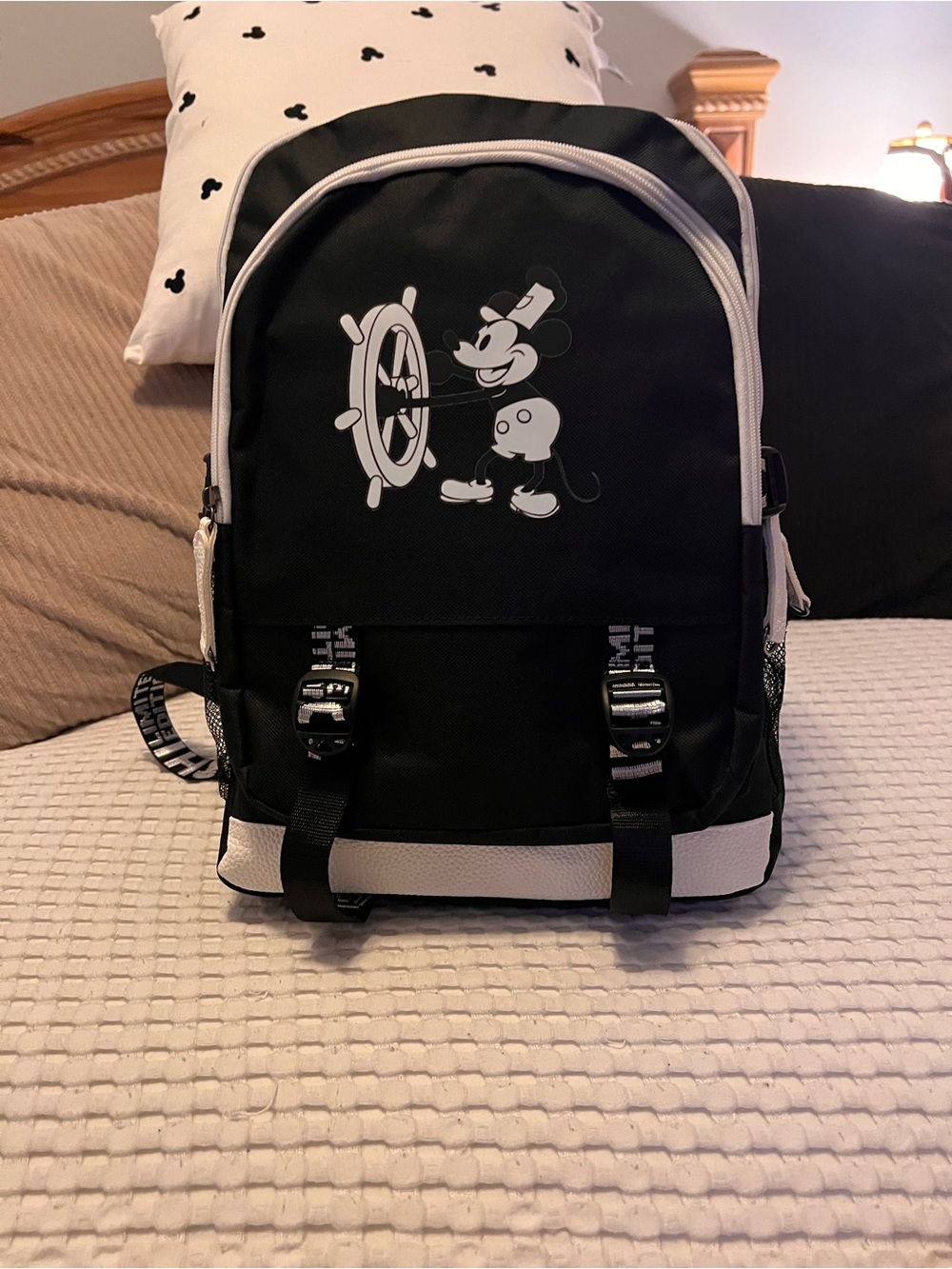 Steam Boat Mickey Black and White Cartoon Graphic 15.6 inch Backpack